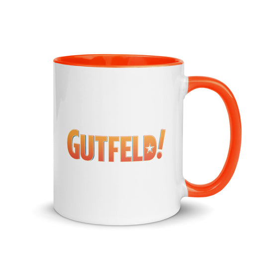 Close-up of the Greg Gutfeld quote graphic on the white ceramic surface of the official FOX News mug.