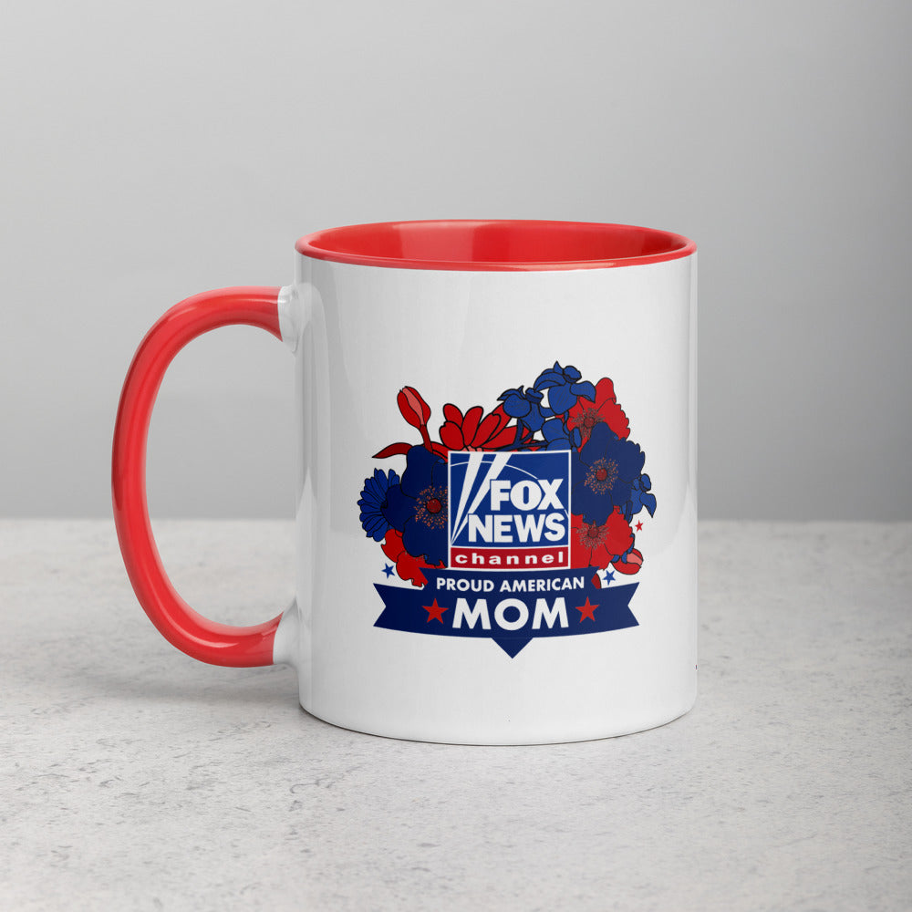 A stylish kitchen countertop display showcasing the 11 oz and 15 oz FOX News mugs side by side.