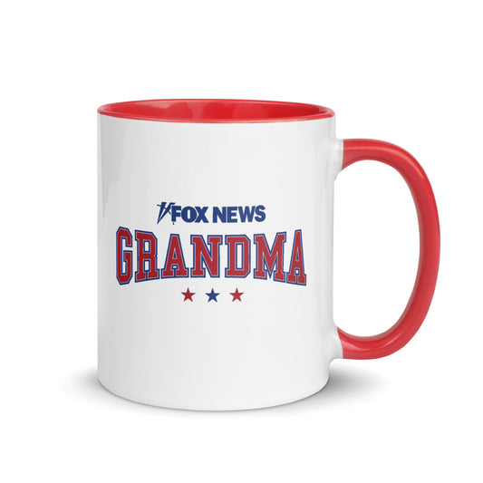 Close-up of the official FOX News Grandma design printed on a high-quality two-tone ceramic mug.