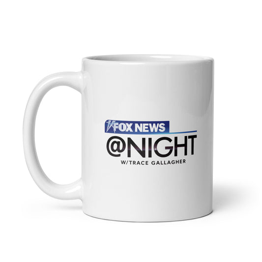 Close-up shot of the FOX News @ Night Common Sense necktie mug showcasing the bold logo and graphic design.
