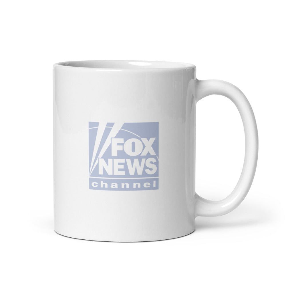 Close-up shot of the FOX News Under His Wings mug showing the bold typography and premium ceramic finish.