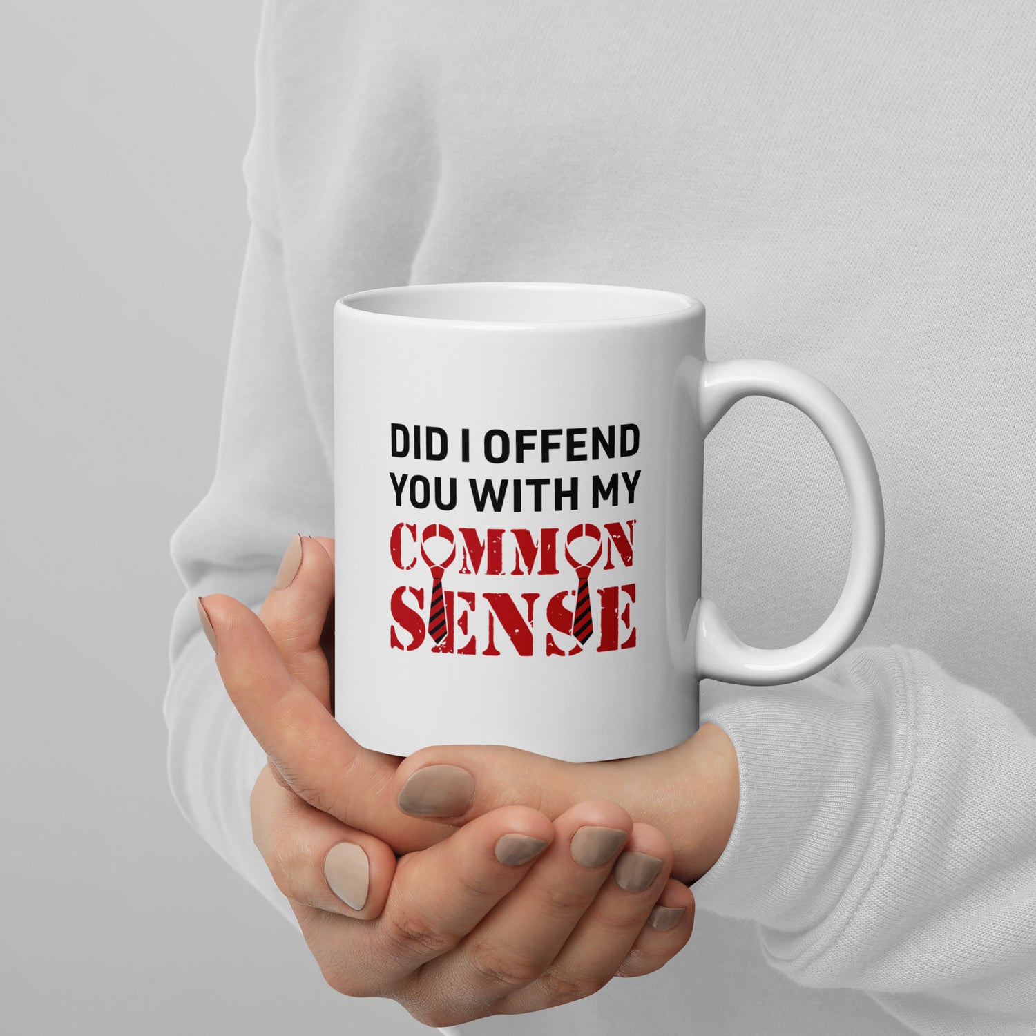 The 15oz FOX News coffee mug displayed proudly in a warm, suburban American home environment.