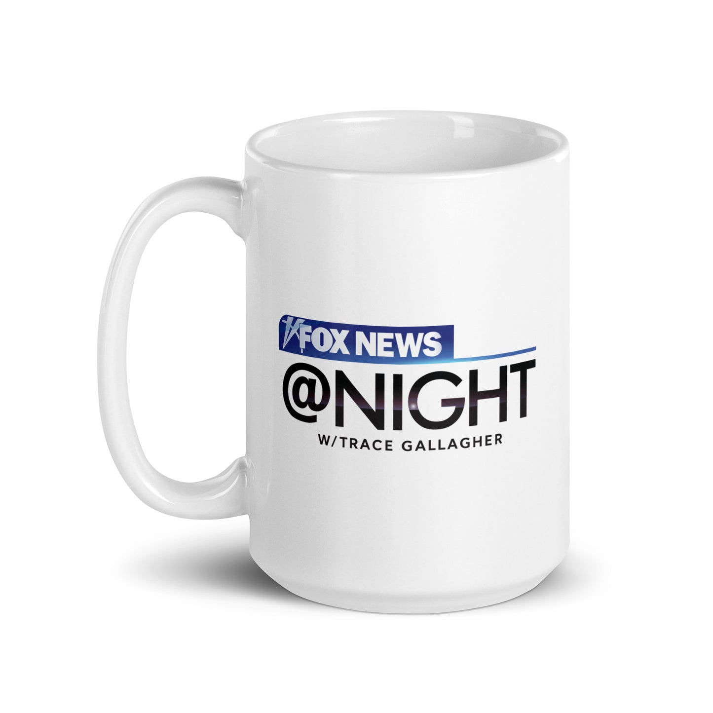 Detailed view of the official program logo printed sharply on the white ceramic drinkware.