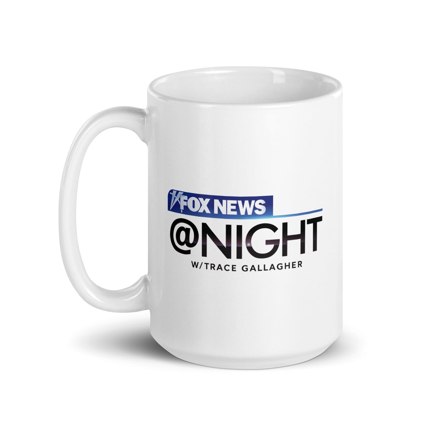 Detailed view of the official program logo printed sharply on the white ceramic drinkware.