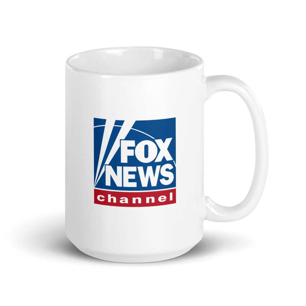 A viewer holding a *FOX News* logo mug while relaxing in an outdoor backyard setting.