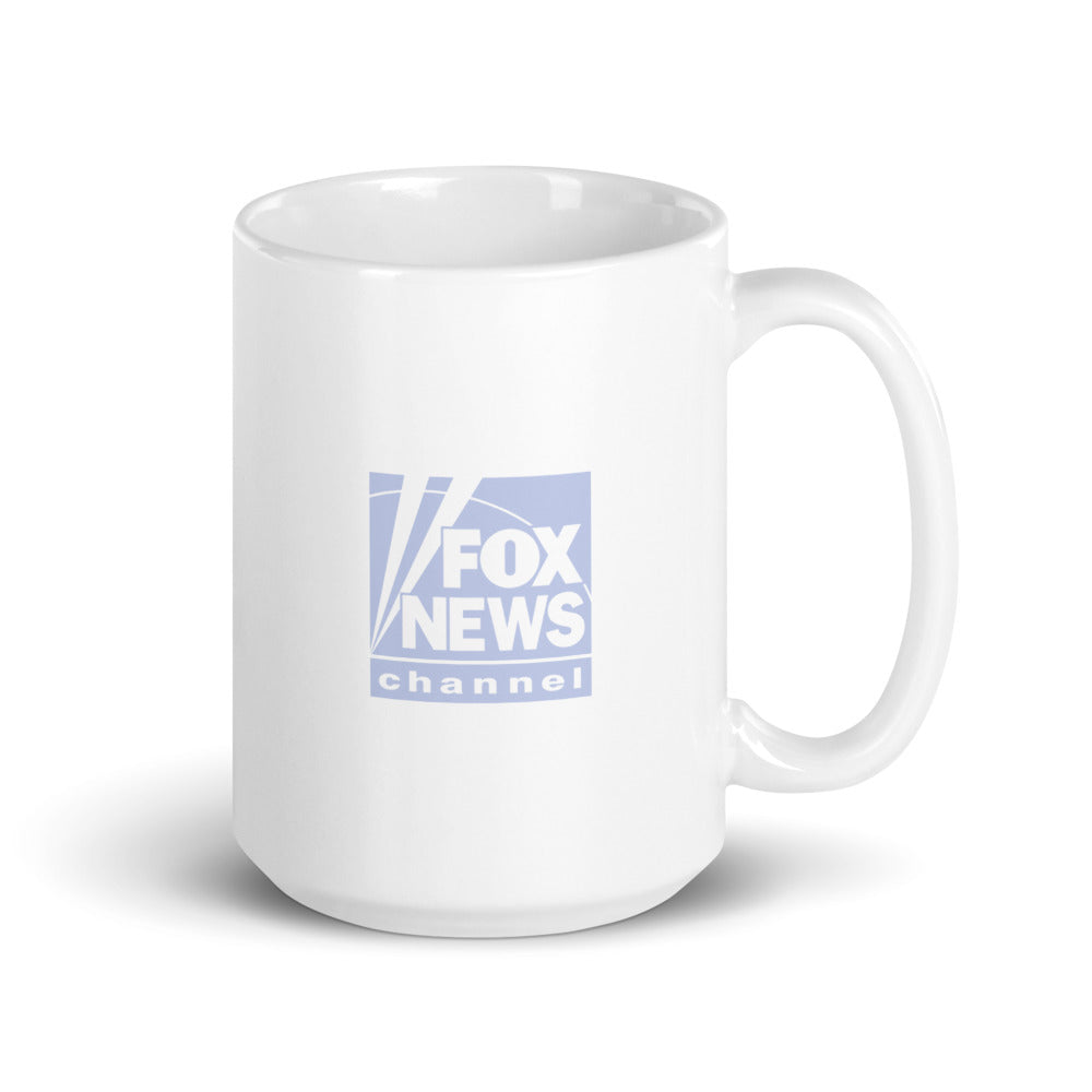 Lifestyle view of the FOX News mug placed on an office desk next to morning notes, representing daily patriotic inspiration.