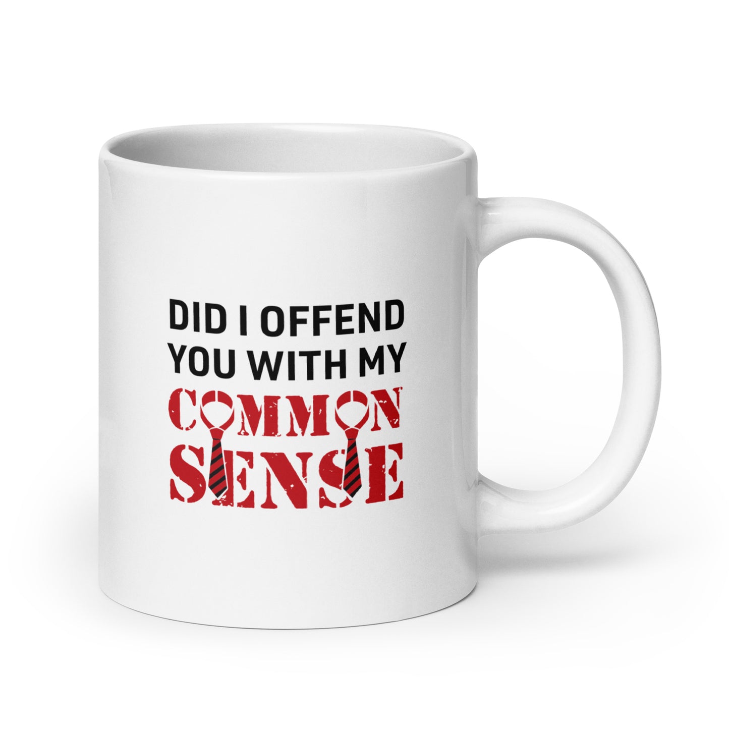 An eye-level lifestyle shot of the coffee mug ready for use during a morning news broadcast.