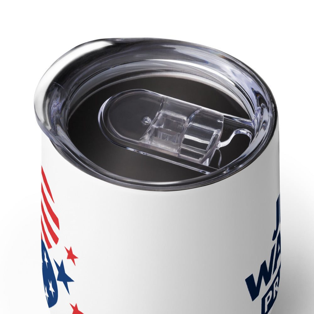 A patriotic drinkware setting showcasing the insulated wine tumbler in a bright, welcoming suburban home environment.