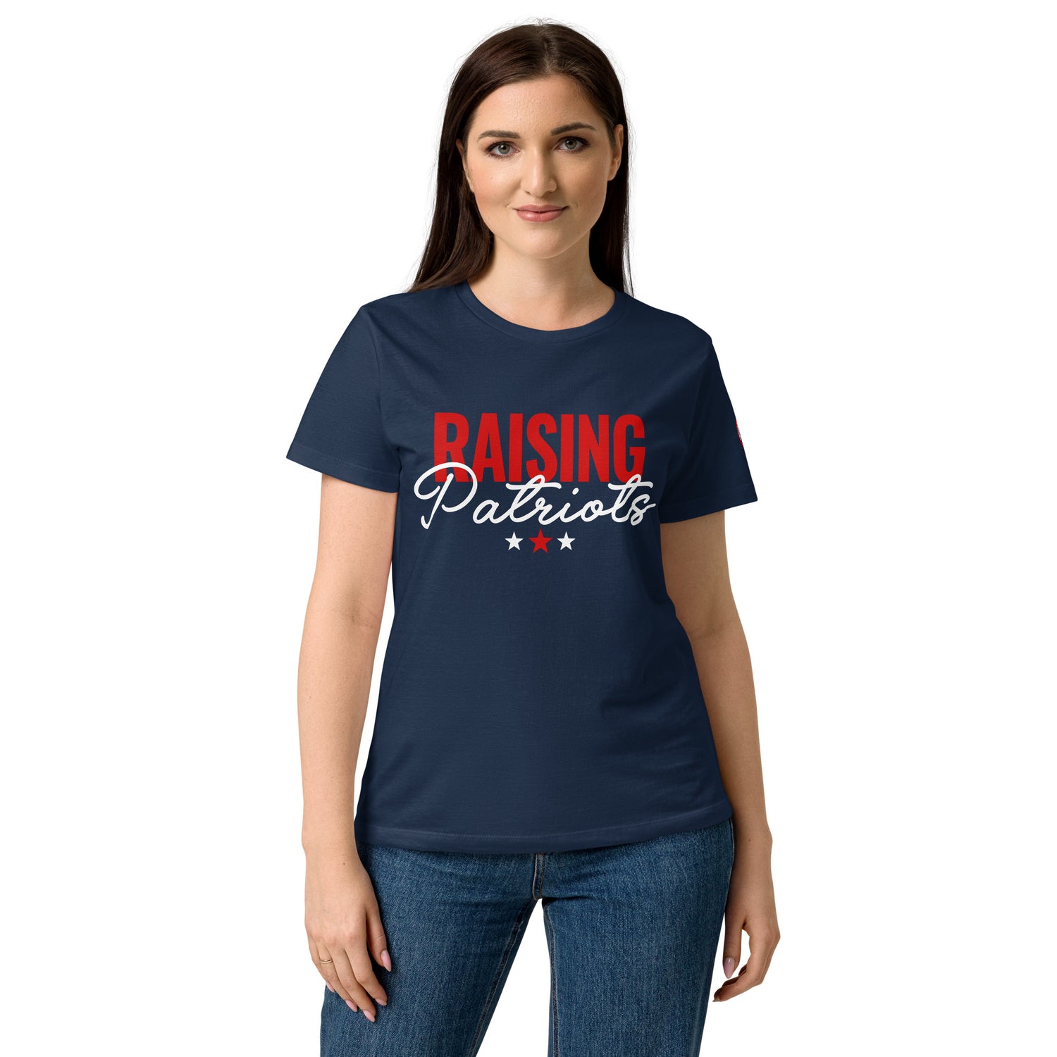Official FOX News apparel for women featuring the Raising Patriots design in red, white, and blue variants.