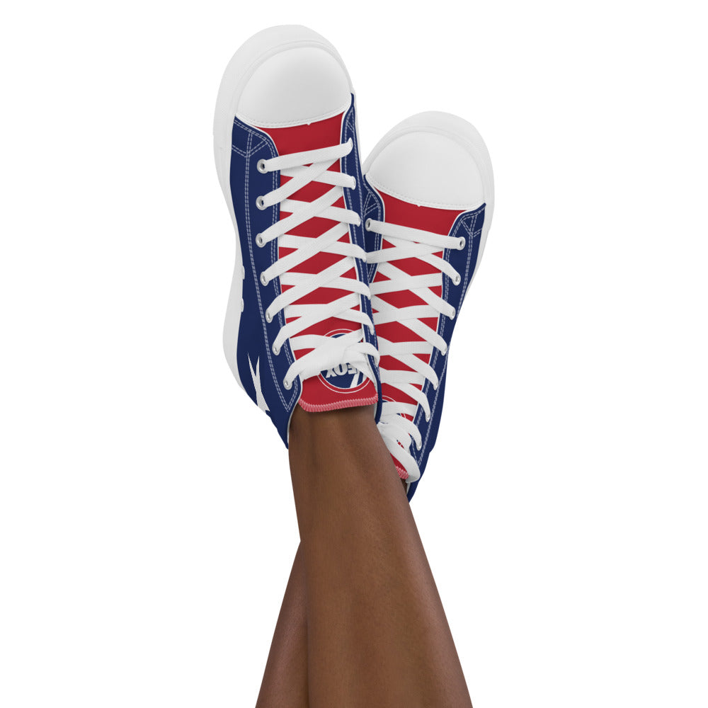 Side profile of the FOX News Sports high top shoes showing the classic lace-up design and white canvas finish.