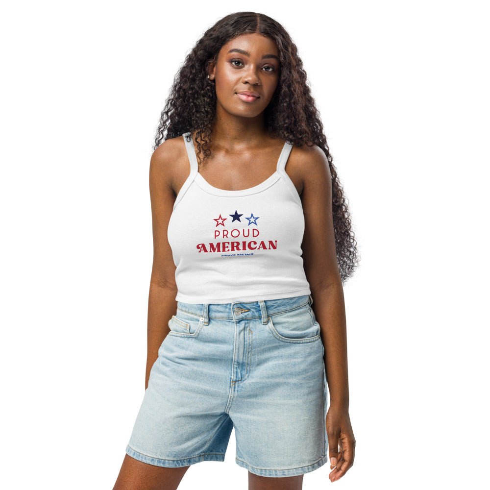 Full view of the FOX News Proud American tank top showing the slim fit and high-quality ribbing.