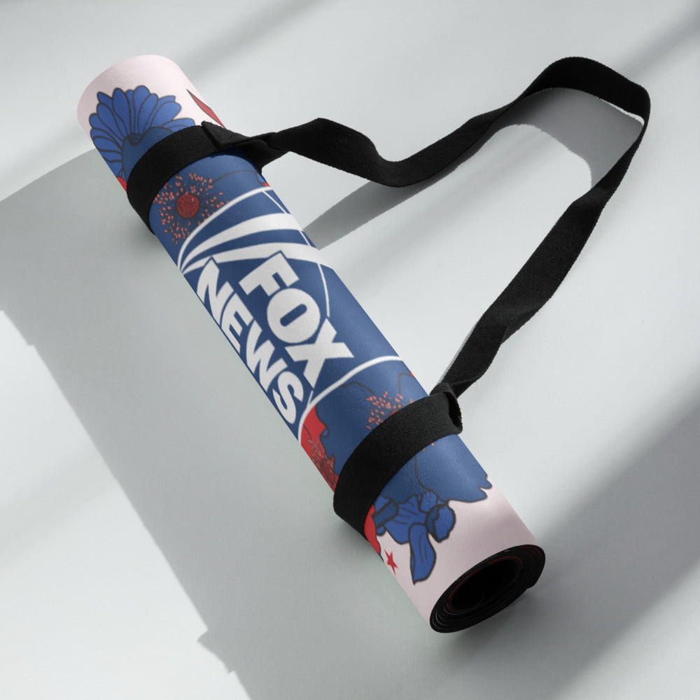 The FOX News Proud American Mom yoga mat rolled up, showing its portable size and quality material.