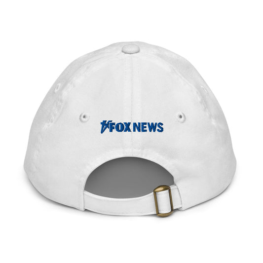 Close-up of the crisp embroidery on the FOX News Proud Little American Kids Hat showing the patriotic design.