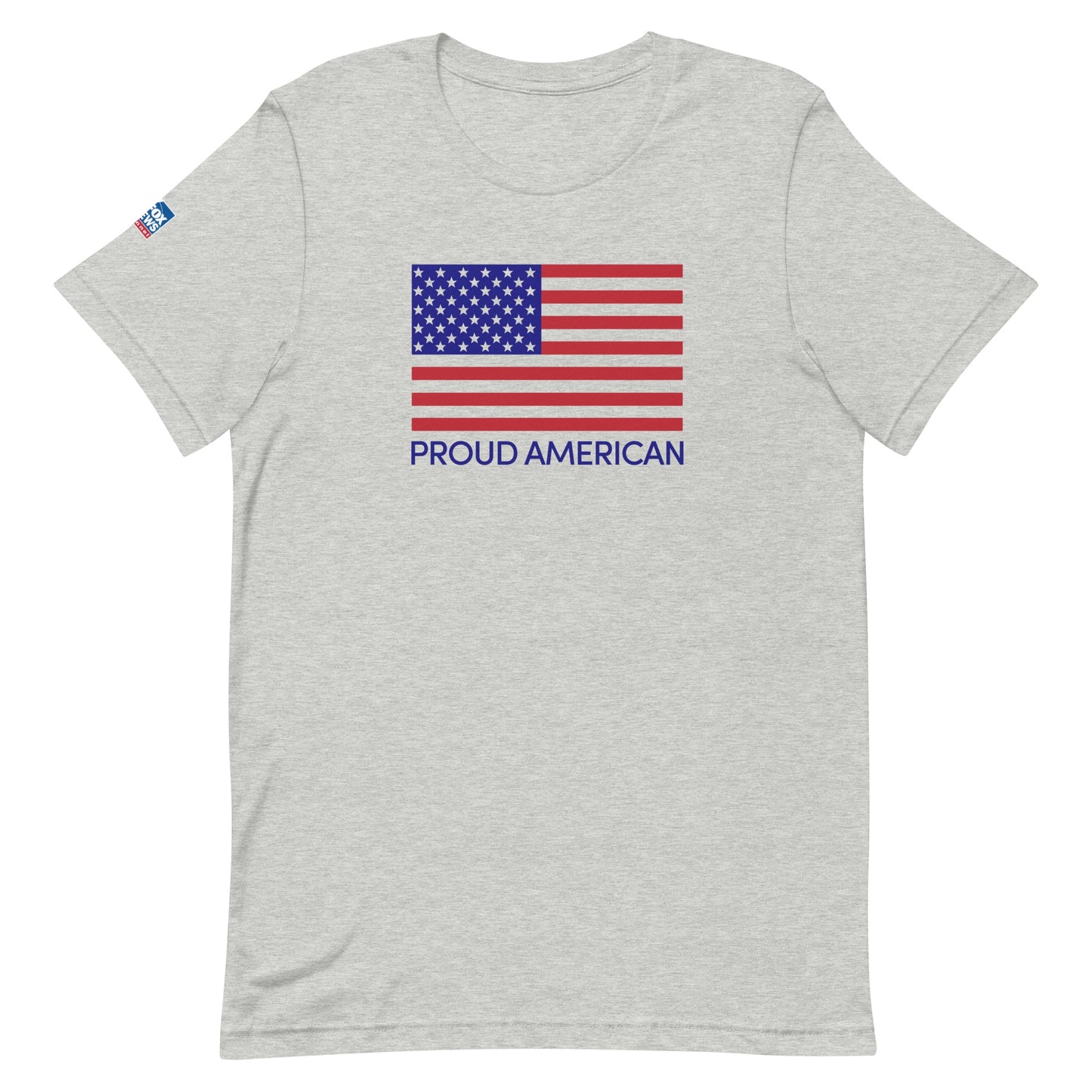 A crisp White FOX News Proud American T-Shirt displayed in a bright American home setting.