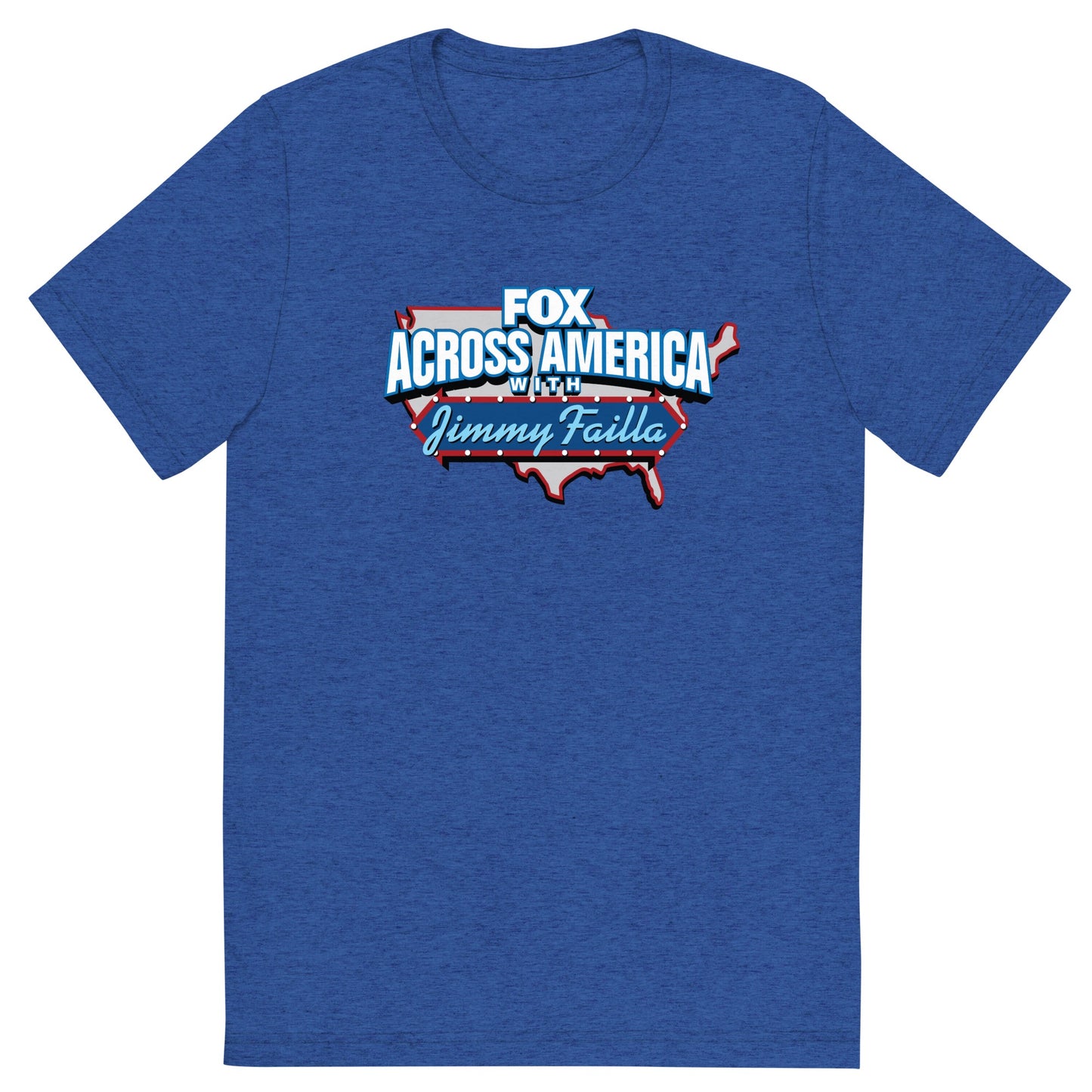 The unisex FOX Across America Jimmy Failla T-shirt displayed clearly against a clean white background.