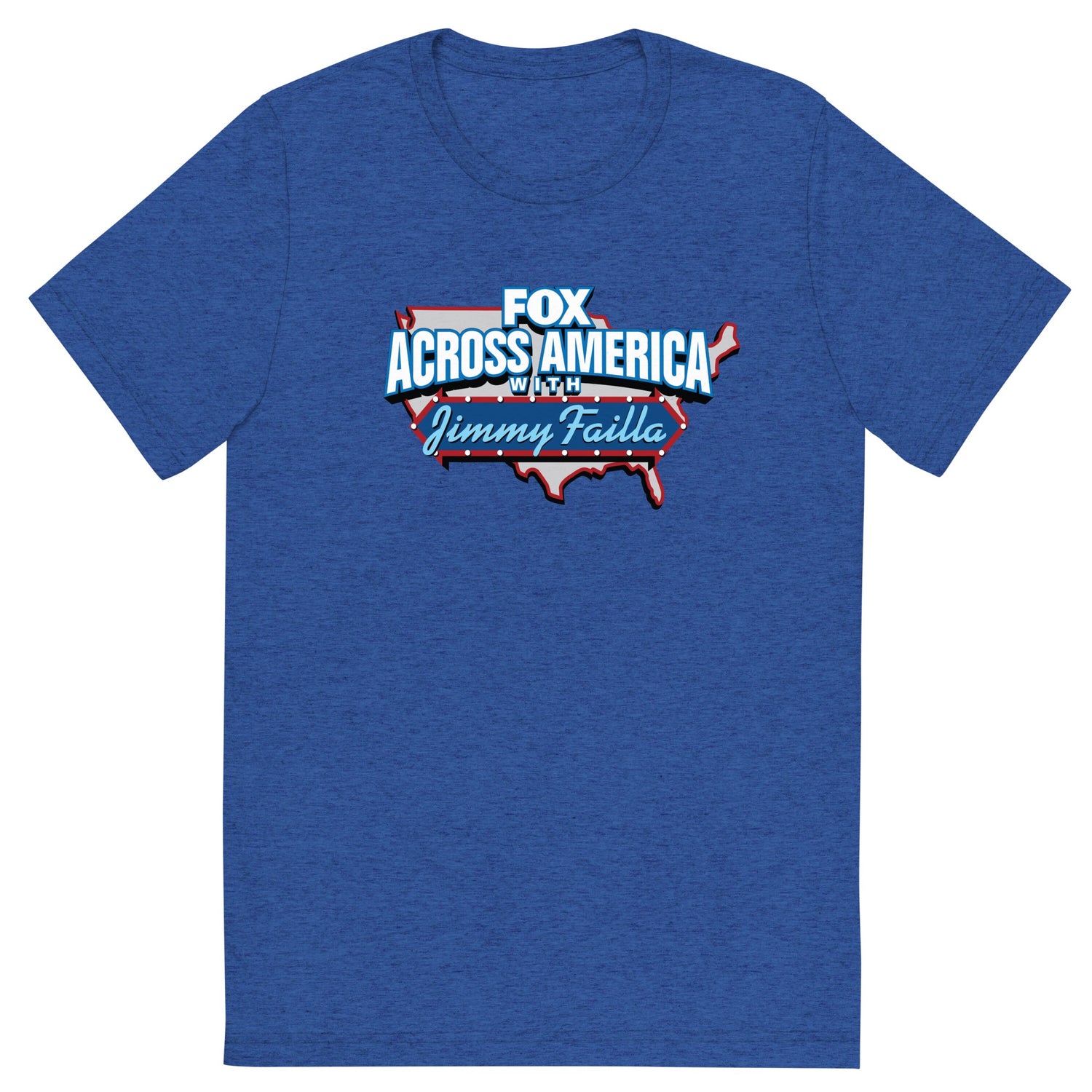 The unisex FOX Across America Jimmy Failla T-shirt displayed clearly against a clean white background.