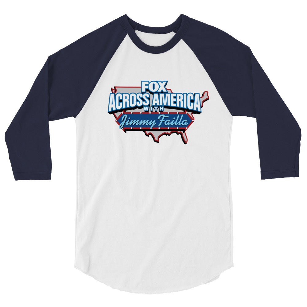 The FOX Across America raglan shirt shown flat, highlighting the contrasting sleeves and the crisp FOX News branding.