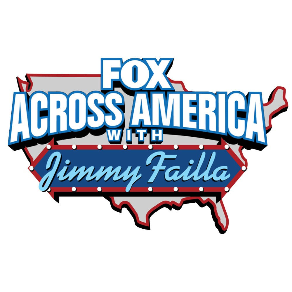 Close-up of the crisp *FOX Across America* logo on a white 25 oz travel mug.