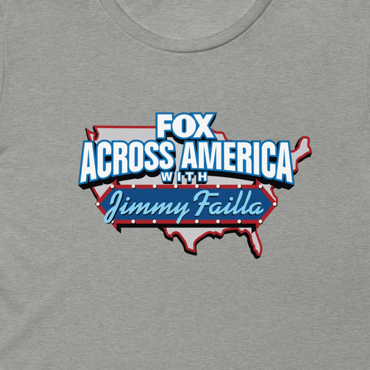 Close-up shot of the FOX Across America graphic and premium tri-blend fabric texture on a neutral surface.