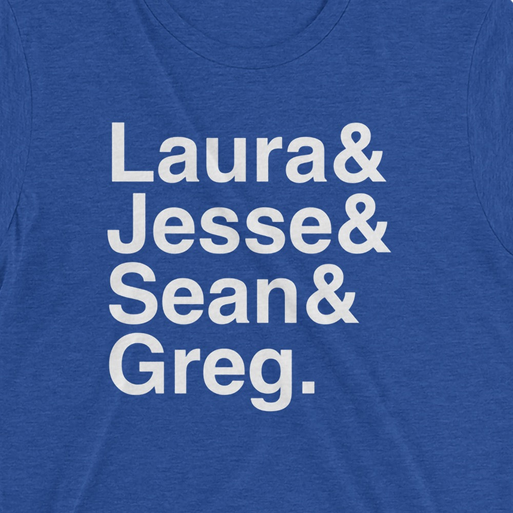 Detailed view of the bold white ampersand graphic on a Red Tri-blend FOX News shirt.