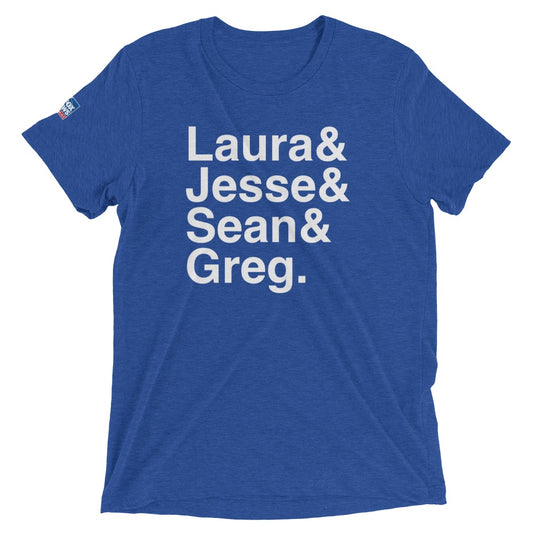 A crisp FOX News Ampersand T-Shirt in True Royal Blue displayed in a clean, sunlit American home setting.