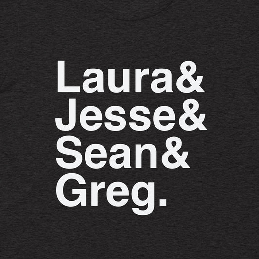 Close-up of the FOX News ampersand design printed on the soft Dark Grey Heather tri-blend fabric of the women's shirt.