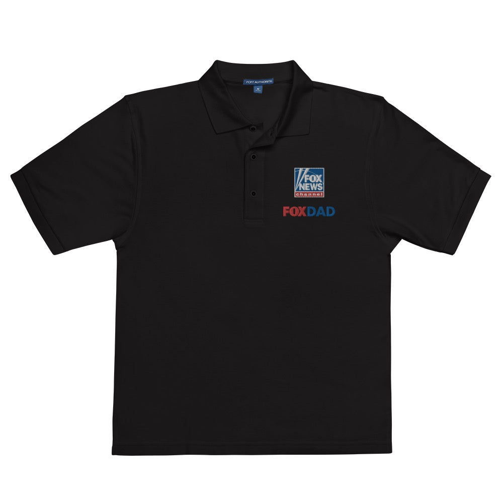 A clean, professional product studio shot of the FOX News Dad Embroidered Polo Shirt in Cool Heather, highlighting its tailored collar and button placket.
