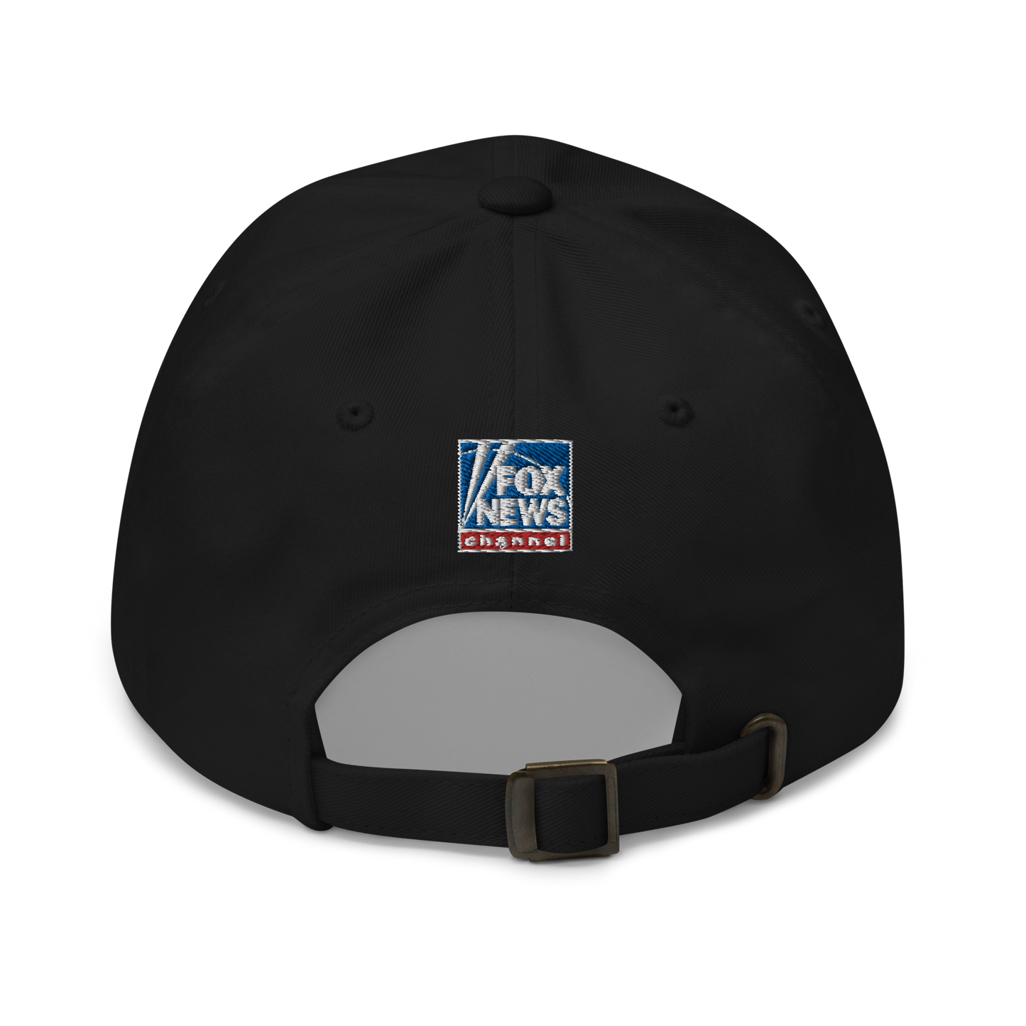 The white FOX News Fox Dad Classic Dad Hat displayed on a table in a bright American home setting.