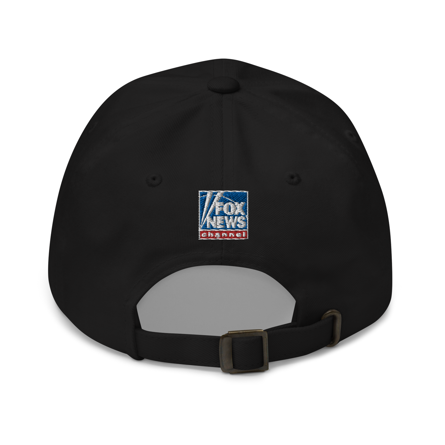 The white FOX News Fox Dad Classic Dad Hat displayed on a table in a bright American home setting.