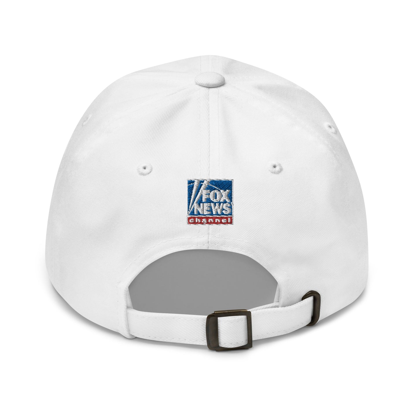 A detailed view of the adjustable strap on the back of the FOX News Fox Dad Classic Dad Hat.