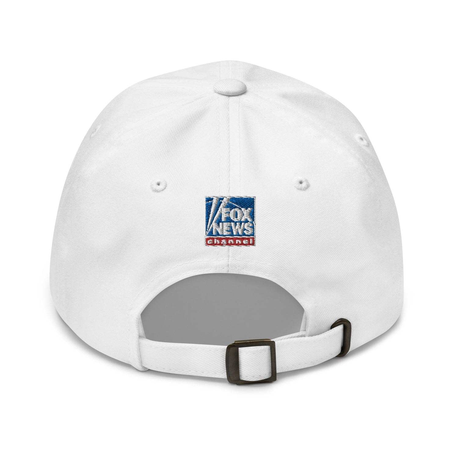 A detailed view of the adjustable strap on the back of the FOX News Fox Dad Classic Dad Hat.