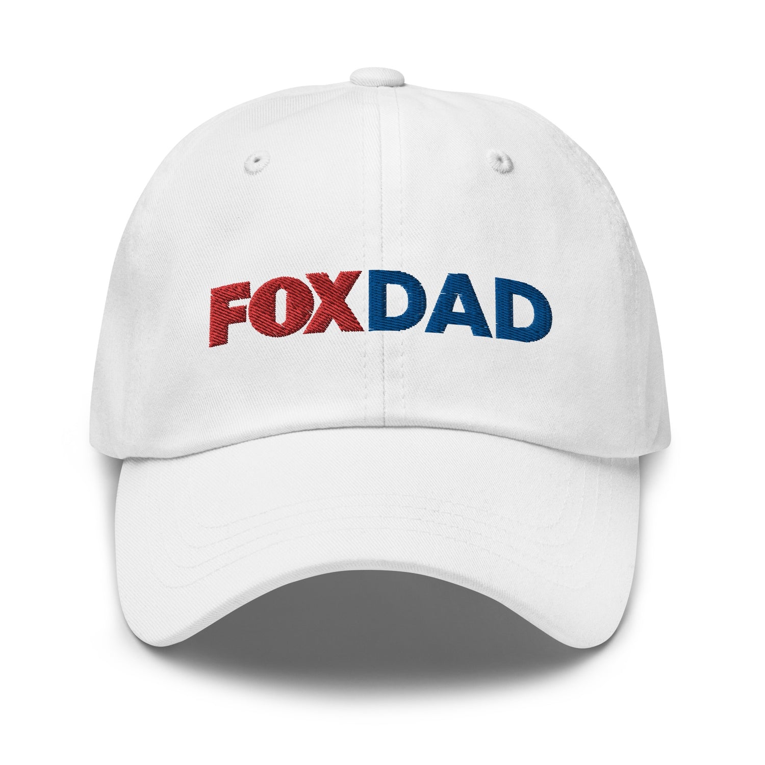 A person wearing the FOX News Fox Dad Classic Dad Hat during a morning walk in a suburban neighborhood.