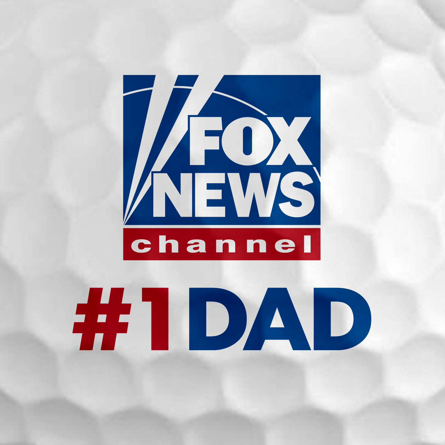 Close up of the crisp FOX News logo and Dad graphic printed on a high-quality white golf ball.