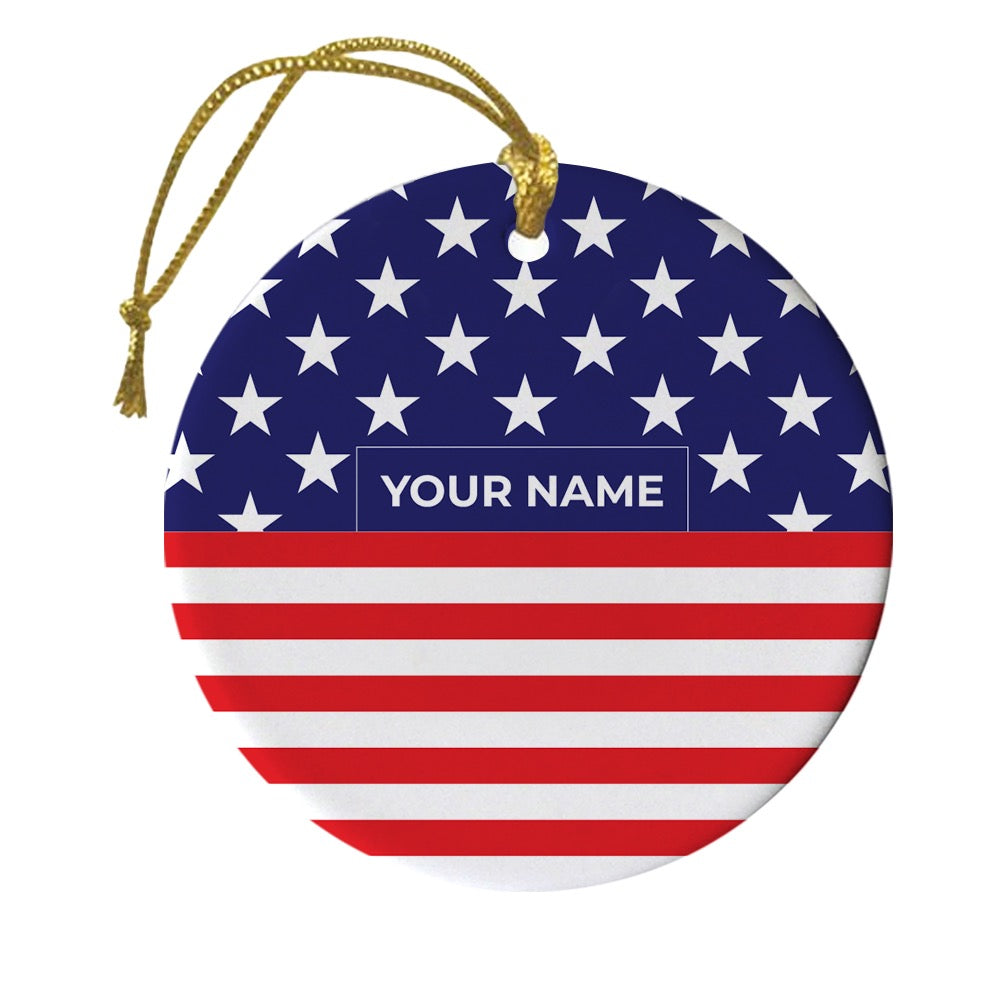 The crisp FOX News logo and flag graphic on a white round ornament with custom text.