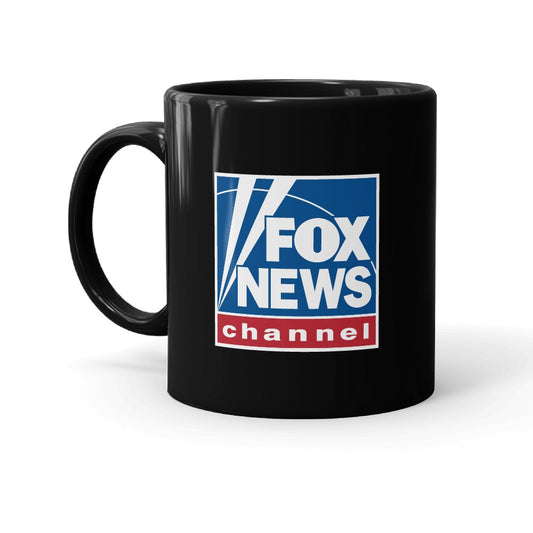 Official FOX News Logo Personalized Black Mug featuring the iconic logo on a sleek ceramic finish.