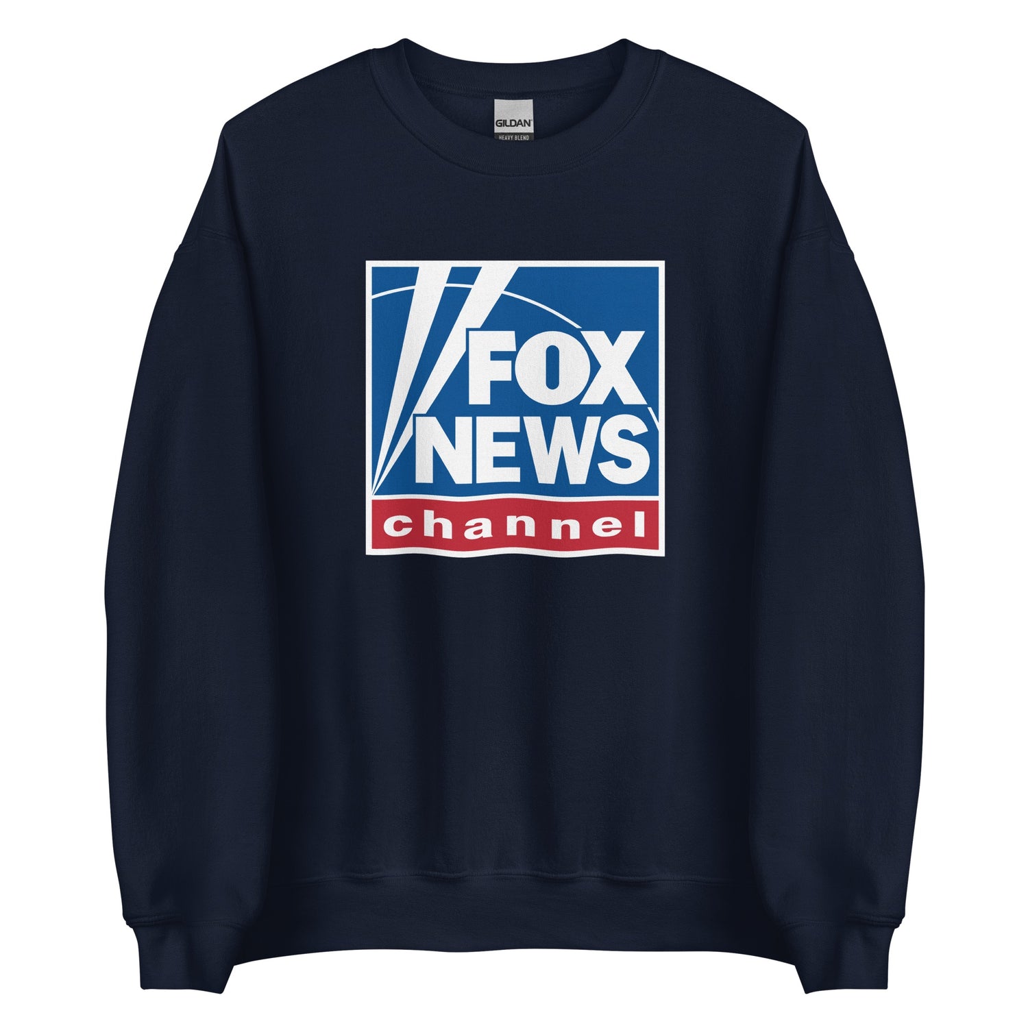 A man in a suburban backyard setting wearing a Navy FOX News Logo Crewneck Sweatshirt.