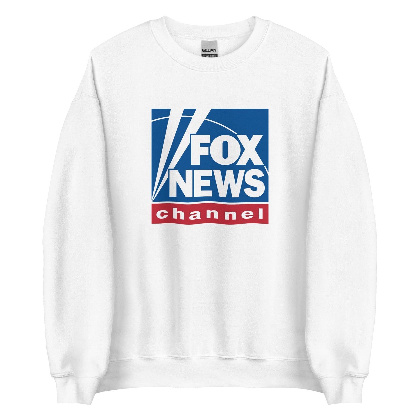 The red and navy variants of the FOX News Logo Crewneck Sweatshirt displayed together.