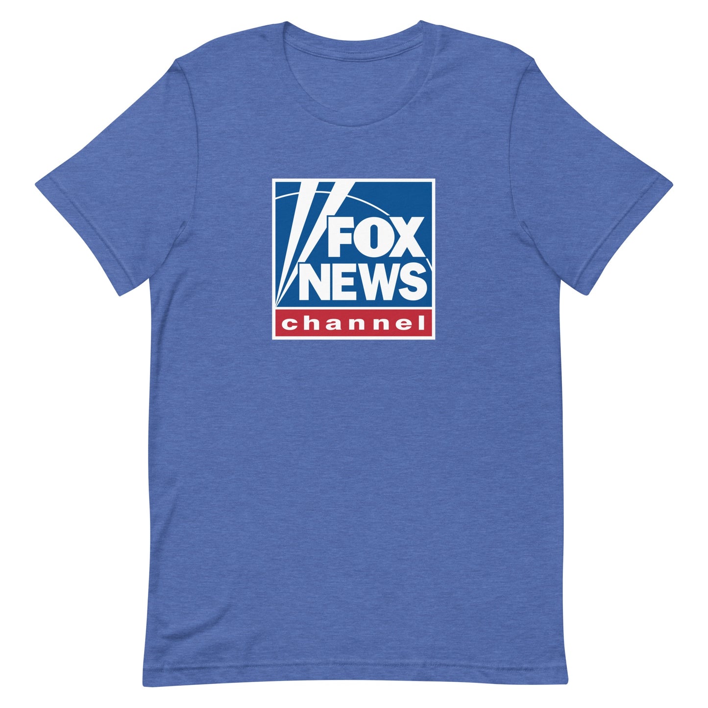 A loyal viewer wearing a FOX News Logo T-Shirt while relaxing in a modern American living room.