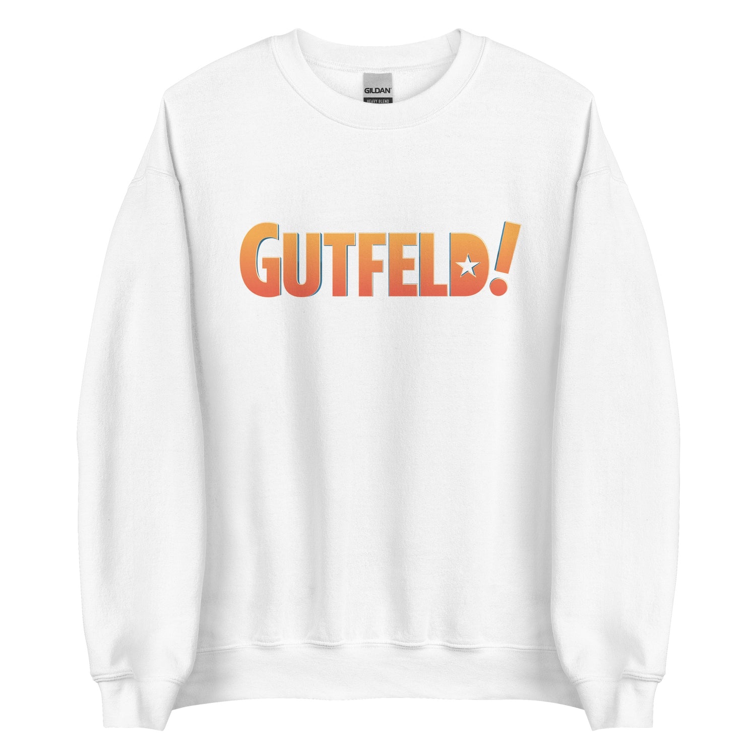 A lifestyle shot of a patriot wearing the Gutfeld! sweatshirt during a morning coffee session.