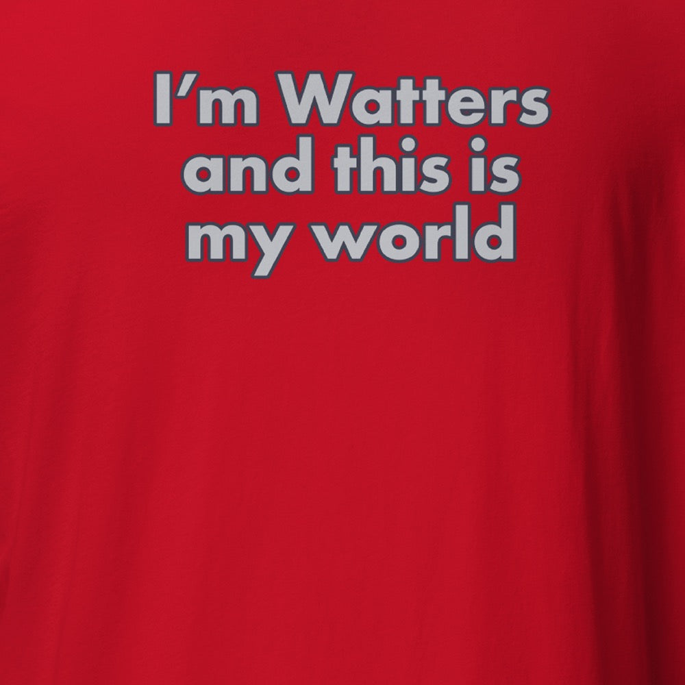 Detailed view of the Jesse Watters Primetime Logo T-Shirt neck label and crewneck construction.