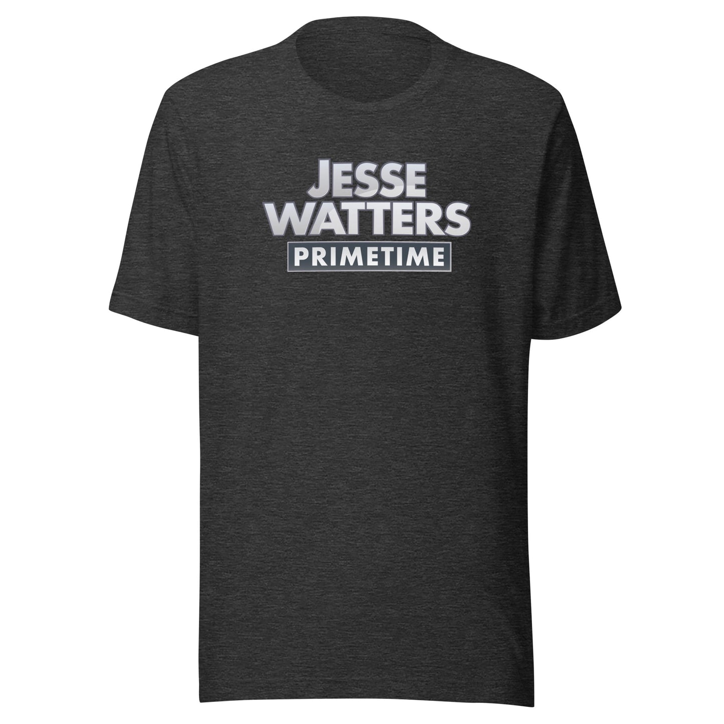 A man in a clean American backyard setting wearing the Navy Jesse Watters Primetime Logo T-Shirt featuring a white logo on the chest.