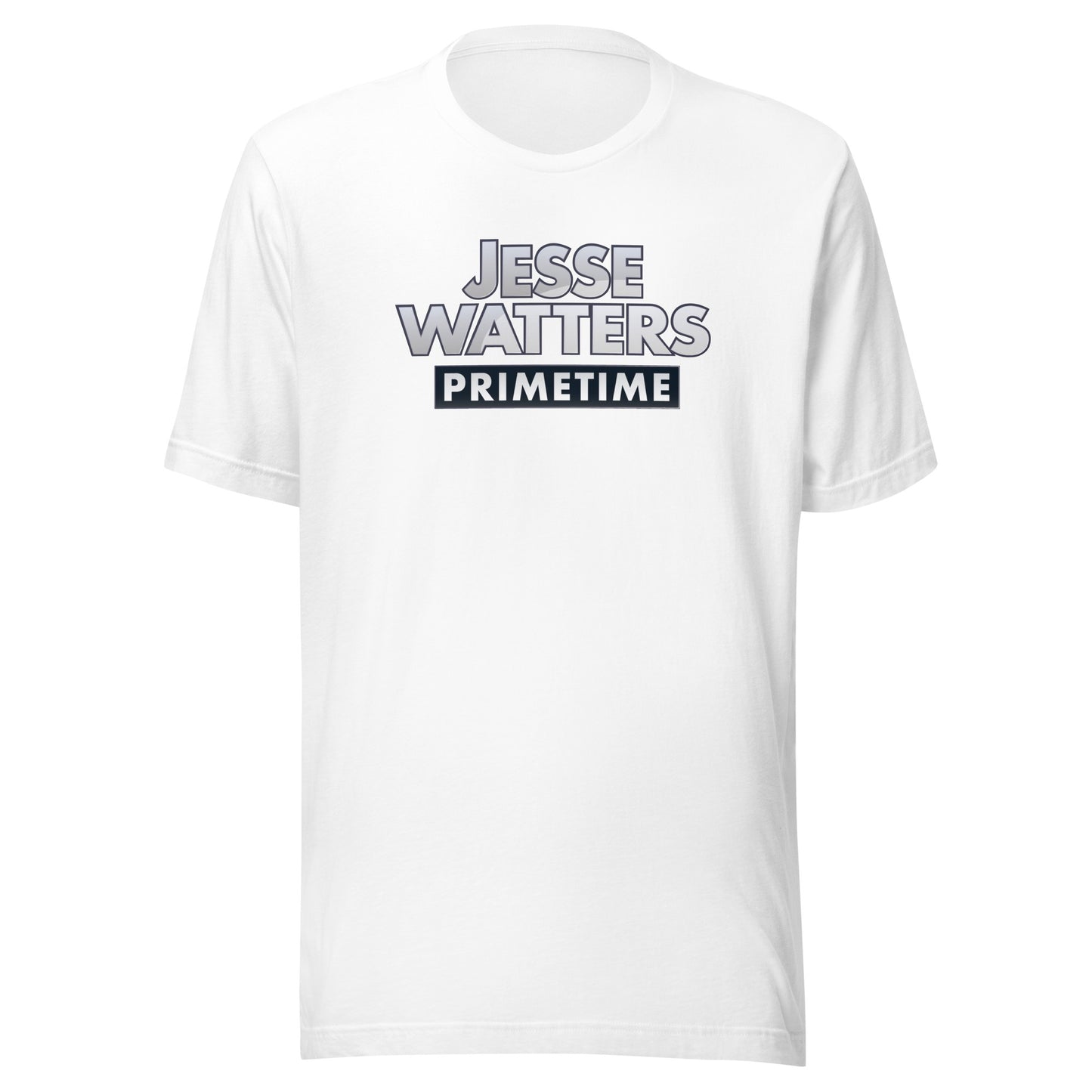 An everyday American man smiling while wearing the official Jesse Watters Primetime Logo T-Shirt.