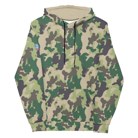 Front view of the FOX News Camo Hooded Sweatshirt showing the bold all-over camo pattern and logo on a clean background.