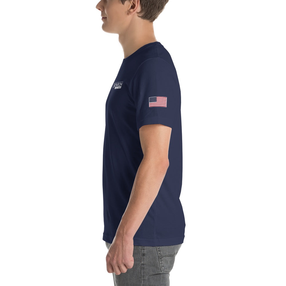 A flat-lay view of the FOX News One Nation T-shirt highlighting the premium fabric quality and stitching.