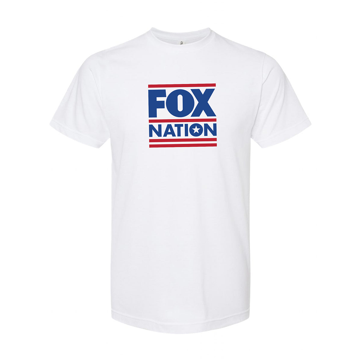 A lifestyle shot of a classic FOX Nation T-Shirt in Charcoal, displayed in a clean, suburban American home setting with the logo clearly visible.