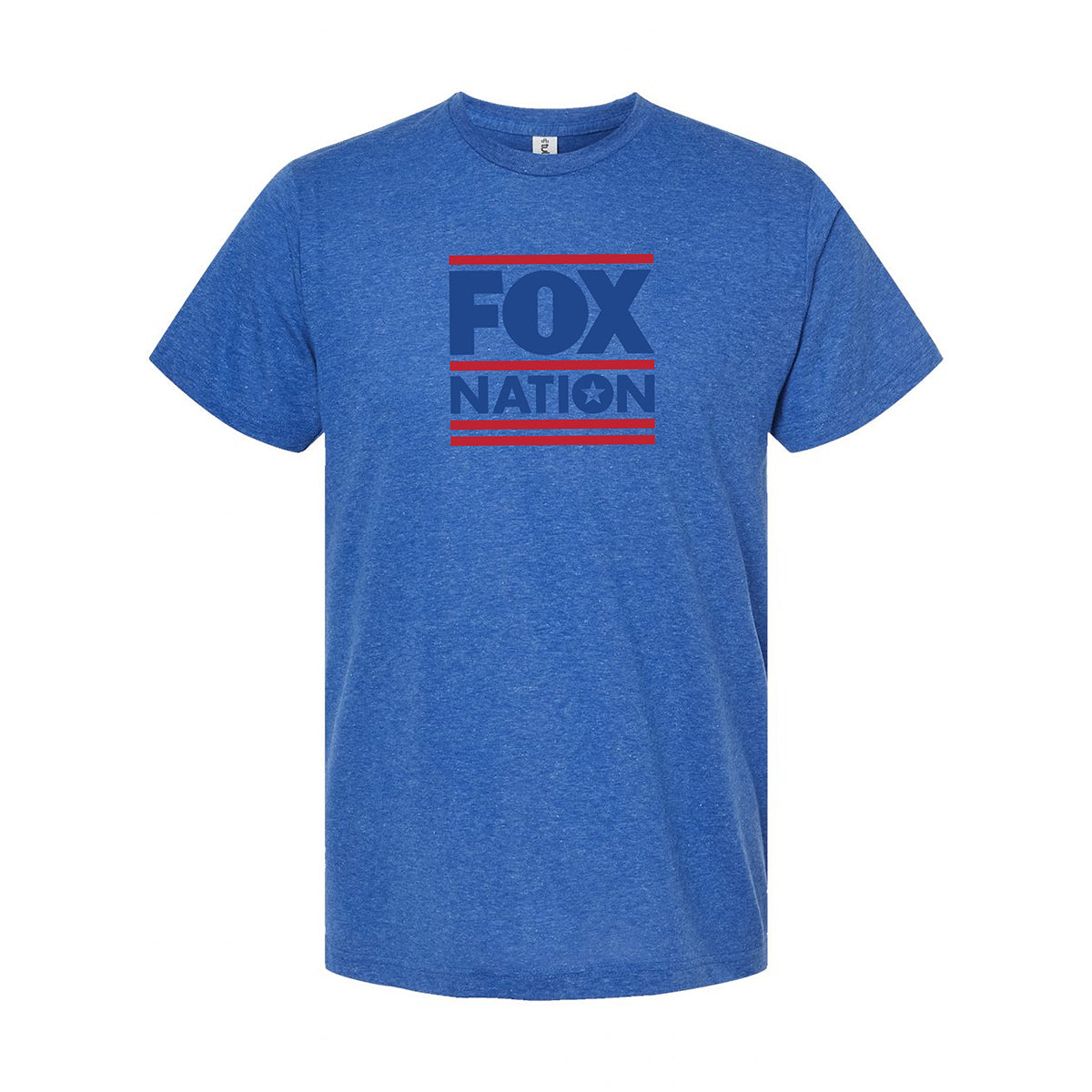 A close-up view of the FOX Nation logo printed on the chest of a high-quality white t-shirt, highlighting the crisp, professional graphic design.